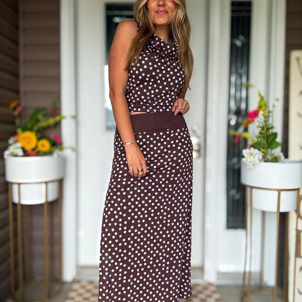 Brown polka dot midi skirt